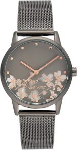 Nine West Women's Floral Dial Mesh Bracelet Watch